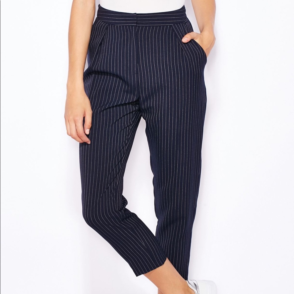 Topshop Navy Pinstripe Peg Pant